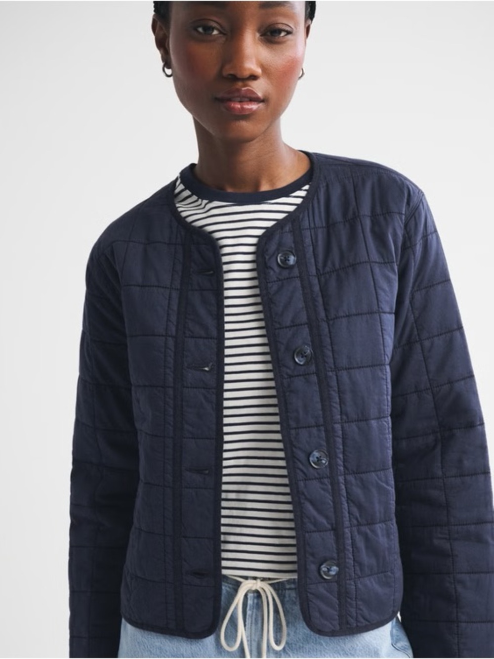 Abercrombie & Fitch Collarless Quilted Garment-Dye Jacket NWT